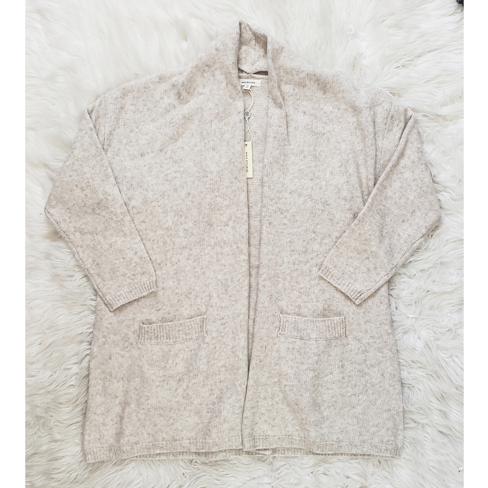 NWT Max Studio Open Front Creme Sweater Cardigan 1X drop shoulder